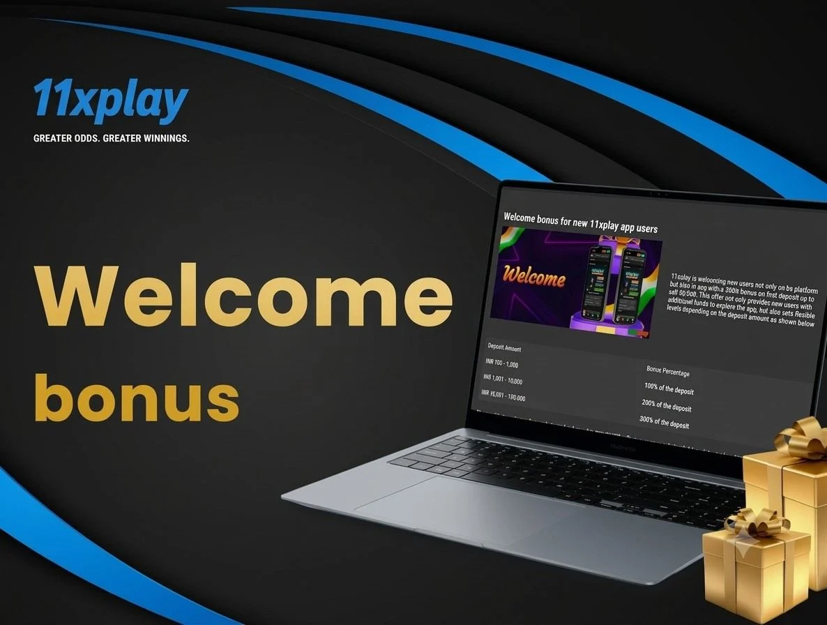 11xplay welcome promotion guide showing introductory bonus information on a digital device.